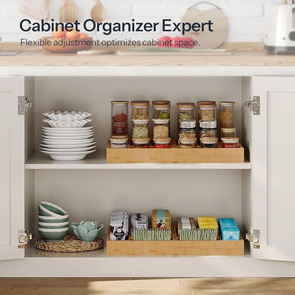 HOOBRO Large Silverware Organizer Kitchen Drawer Organizer, Magnetic Connected Expandable Utensil Organizer From 22 to 35 Inches, Bamboo 16 Slots Cutlery Tray with Knife Holder, Natural YL07TL01