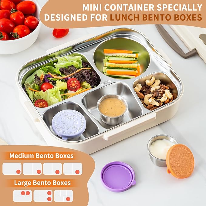 SANEXC 8 Pack - 2.4 Oz Small Salad Dressing Containers To Go, Leakproof Condiment Containers with Lids Reusable Stainless Steel Sauce Cups for Lunch Boxes Kitchen Storage Picnics Travel Meal Prep