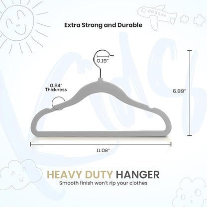 Utopia Home Kids Velvet Hangers 20 Pack – 11 Inch Non-Slip Baby Hangers for Baby and Toddlers, Durable Ultra-Slim Space-Saving Closet Organizers (Grey)