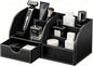 KINGFOM Cologne Organizer for Men, PU Leather Dresser Organizer with Drawer, 11" Countertop Cologne Holder for Watch, Wallet, Keys, Sunglasses, Bathroom Bedroom Nightstand Organizer, Black