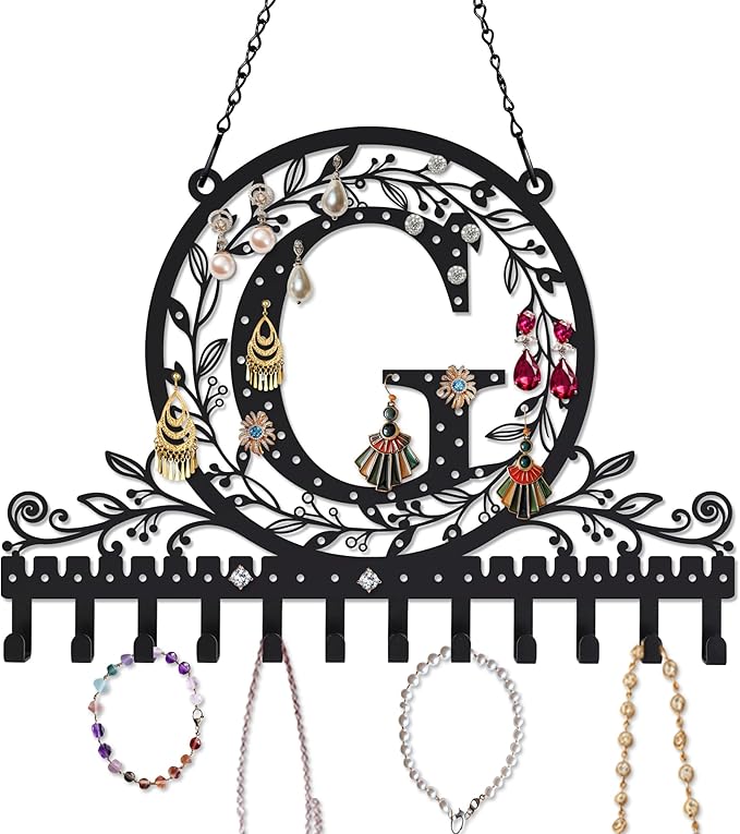 Wall-Mounted Metal Earring Holder Hanging Jewelry Organizer for Earrings and Necklaces Space-Saving Wall Display with Hooks for Jewelry Storage (jewelry stand G)