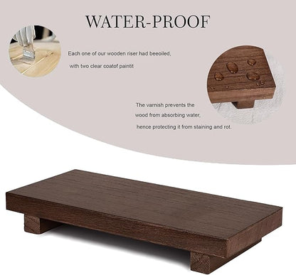 zoocatia Small Wood Tray Pedestal Stand Farmhouse Bathroom Decor Decorative Wooden Riser Kitchen Soap Dish Holder for Vanity, Counter, Sink, 10" x 4.5" - Walnut