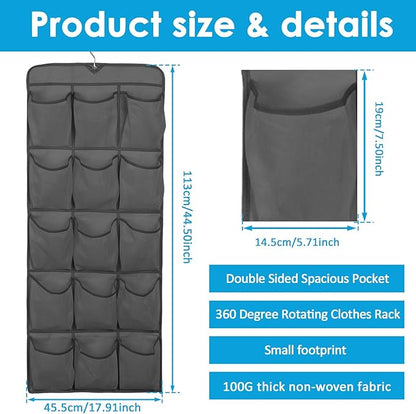 2PCS Over the Door Shoe Organizer with 30 Pockets Hanging Closet Shoe Holder, Double Sided Hanging Shoe Organizer for Door Closet Bedroom Bathroom Dormitories Hanging Shoe Rack Bag for Men Women Kids