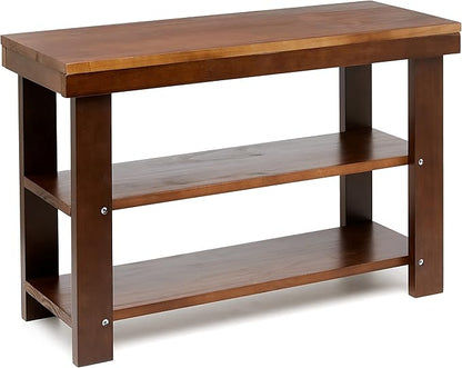 Amazon Basics Sturdy Solid Pine Wood Entryway Bench with Shoe Storage Organizer Rack, Espresso, 10.4"D x 27.56"W x 17.72"H
