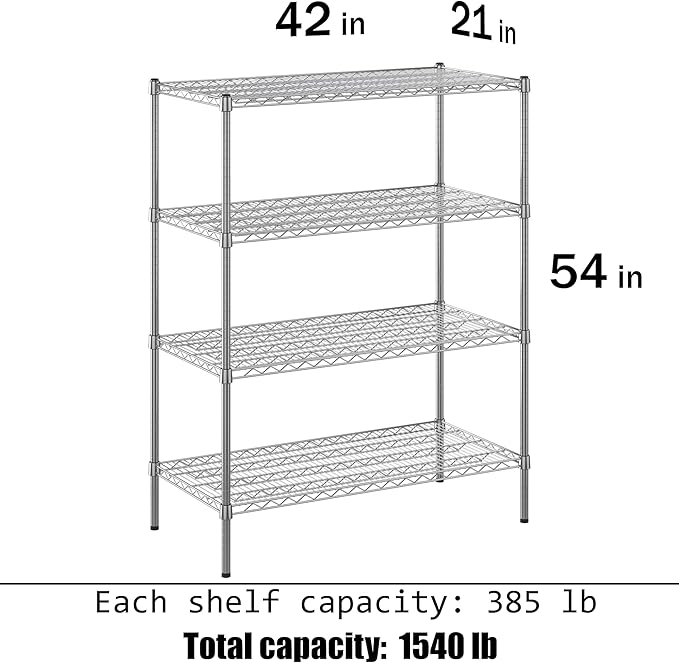 21" Deep x 42" Wide x 54" Height Wire Shelving Kit | 4-Tier | NSF Commercial Storage Rack Unit