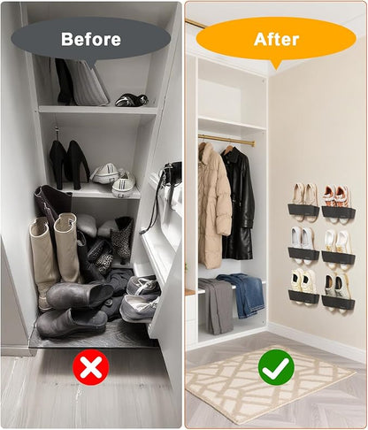 7-Pack Wall Mounted Shoe Rack with Sticky Strips, Space Saving Hanging Shoe Rack, No-Drill Hanging Shoe Shelves, Ideal for RV, Campers, Door, Closet