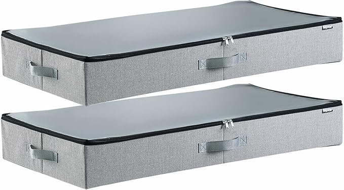 VEVOR Under Bed Storage with Clear Lids, 33.5 x 16.9 x 4.7 Inch, 45L Large Underbed Clothes Storage Containers, Low Profile Under Bed Drawer Shoe Organizer Bins Box for Blanket Shoe Bedroom, 2 Pack