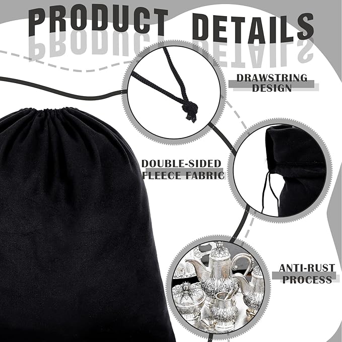 Fumete 8 Pcs Silver Storage Bags Anti Tarnish Storage Bags 18" x 18" 9" x 11.8" Silver Protector for Jewelry Silverware Protection Resistant Tarnish for Silverware Flatware(Black)