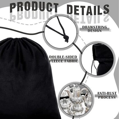 Fumete 8 Pcs Silver Storage Bags Anti Tarnish Storage Bags 18" x 18" 9" x 11.8" Silver Protector for Jewelry Silverware Protection Resistant Tarnish for Silverware Flatware(Black)