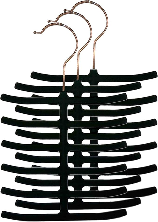 3-Pack Non-Slip Velvet Tie Hanger Organizer Rack by Home Basics | 360° Rotatable Hook | Holds 12 Ties Each | Versatile for Belts and Scarves | Slim Design