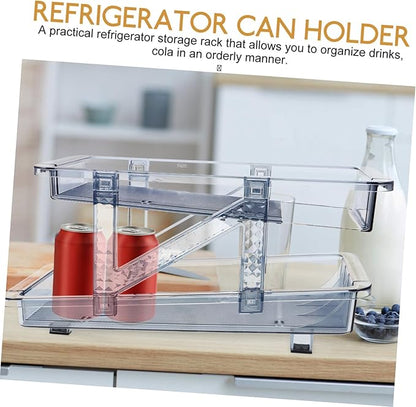 Mikinona Double Tier Can Organizer for Refrigerator Beverage Holder Rack for Easy Access Rolling Drinks Dispenser for Cans and Bottles for Soda Beer and Wine Storage