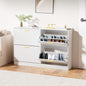 JOZZBY Shoe Cabinet for Entryway, Narrow White Shoe Storage Cabinet with 2 Flip Drawers, Wooden Hidden Shoe Rack Organizer with 2 Tier Freestanding for Hallway, Living Room, Set of 2