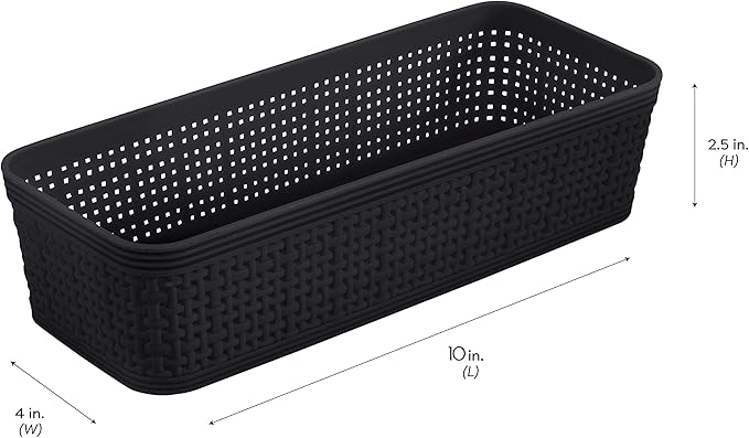 Simplify 10 Piece Organizing Set | Multiple Size Bins | Multipurpose | Office | Desk | Dorm | Bathroom | Storage Basket | Small Items | Accessories | Black