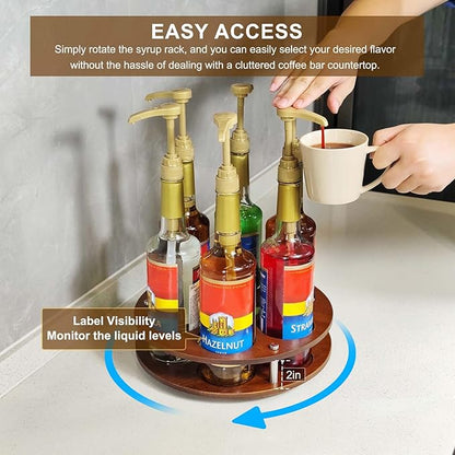 Rotating Coffee Syrup Organizer Rack,Syrup Bottle Stand Holder for Coffee Syrup Station,7 Bottles Storage Display Turntable Tray&Lazy Susan for Syrup,Liquor Wine in Kitchen Countertop