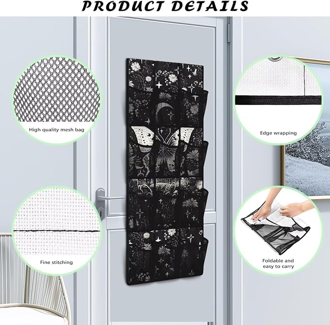 White Butterfly Hanging Shelves Over the Door Organizer Storage for Closet with 12 Pockets,Nursery Organization,Over The Door Organizer,Organizer for Bedroom Bathroom,Kitchen