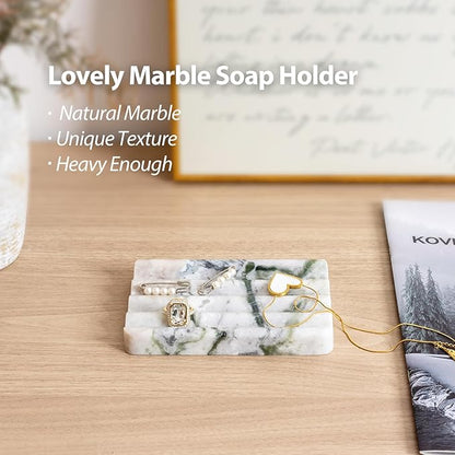 2 Pcs Soap Holder for Bathroom, Marble Soap Dish for Kitchen Countertop, Tray with Creative Wavy Design, Soap Saver for Bath Tub, Sponges, Italian Natural Stone(Bianco Palomino)