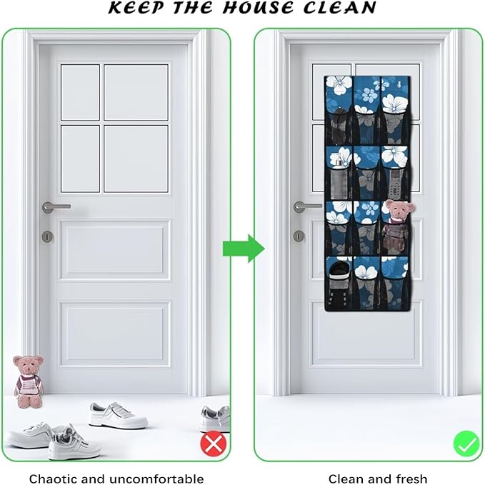 Generic White Flower Over the Door Pantry Organizer Reusable Over The Door Storage Organizer for Clothes Easy to Hang Behind The Door Making The Area Tidy and Orderly