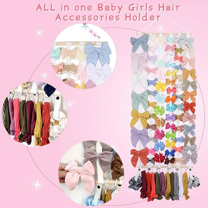 OAOLEER Hair Bow Holder Organizer for Girls，Hair Clips Headband Organizer Storage Wall Hanging Home Decor for Girls Room (1Pcs White 35Inch)