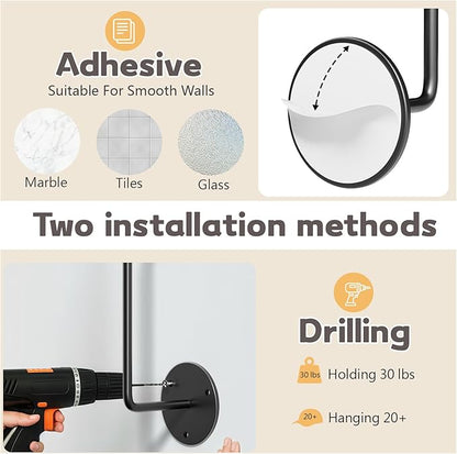 6 Pcs Hat Organizer for Baseball Caps, Hat Rack, Hat Hooks for Wall, Paper Towel Holder, Drilled or Adhesive Hanger for Door, Wall, Closet, Storage for Caps, Towel, Paper, Headband, Key, Belt, Tie
