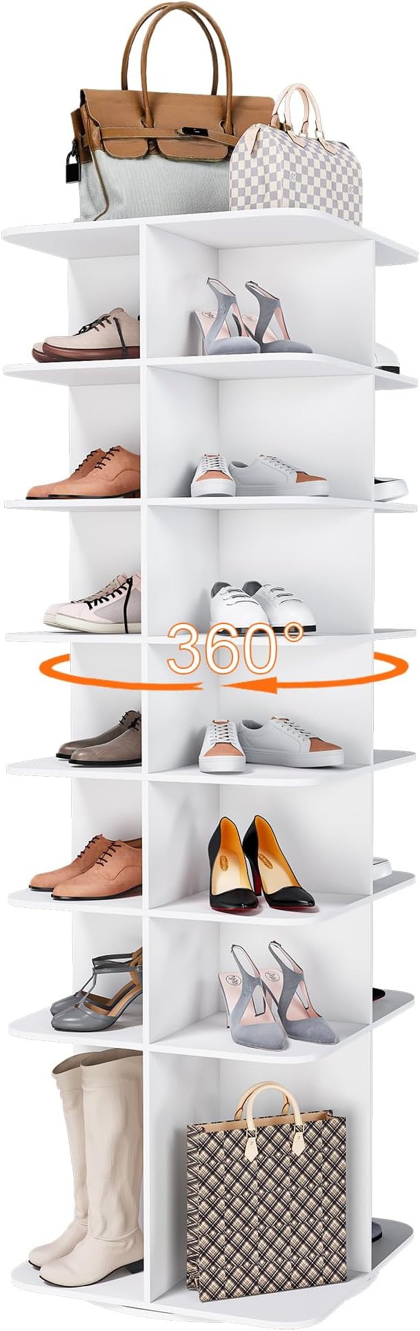 Rotating Shoe Rack Tower, 360-Degree Circular Storage Organizer for Shoes and Handbags, Vertical Space-Saving Cabinet for Entrance Hall, Independent Rotating Shoe Shelf