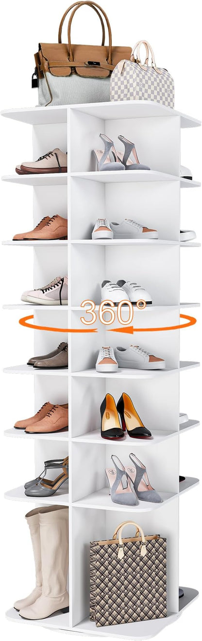 Rotating Shoe Rack Tower, 360-Degree Circular Storage Organizer for Shoes and Handbags, Vertical Space-Saving Cabinet for Entrance Hall, Independent Rotating Shoe Shelf