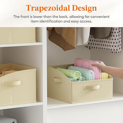 Lifewit Trapezoid Closet Storage Bins for Shelf, 6 Packs Non-woven Closet Organizer Baskets with Handles, Foldable Clothes Containers Boxes for Clothing, Book, Purse, 16L, Medium, Beige