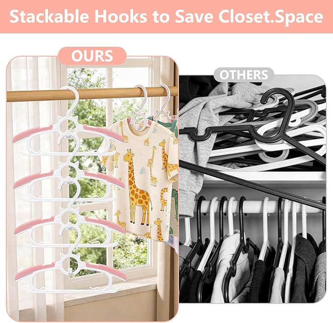 JSF 30Pcs Baby Hangers for Nursery Closet, Infant Hangers Extendable and Non-Slip for Newborn Toddler Kids Clothes,11"-14" Adjustable Children Coat Pant Hanger for Girl and Boy Nursery Grey