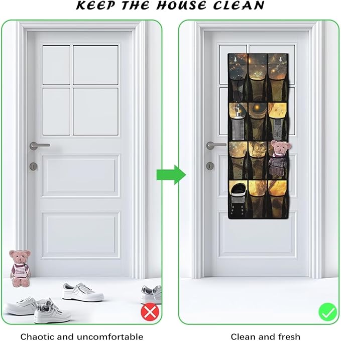 Alien Over the Door Shoe Organizer with Pockets 4 Shelf Large Shoe Organizer Door Hanger for Bathroom Small Spaces Apartment Bedroom Closet Door Hanging Storage Bag