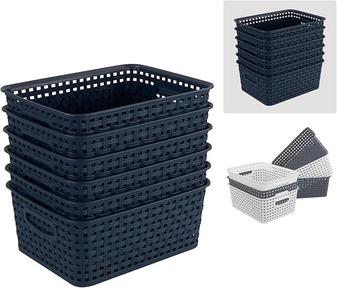 Plastic Storage Baskets for Organizing, Small Weave Storage Baskets, 6 Packs