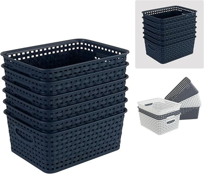 Plastic Storage Baskets for Organizing, Small Weave Storage Baskets, 6 Packs