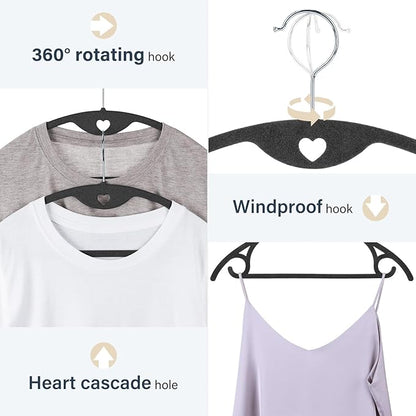 Velvet Hangers 30 Pack: Felt Clothes Hangers Heavy Duty Shirt Sweater Hangers No Shoulder Bump Non Slip Slim Thin Coat Hangers for Closet - Black/18 XL