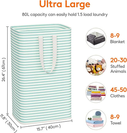 Lifewit 2 Pack Laundry Basket 80L Each, Collapsible Clothes Hamper with Reinforced Handles, Freestanding Waterproof Design for Bedroom and Laundry Room, Sage Green 160L Total