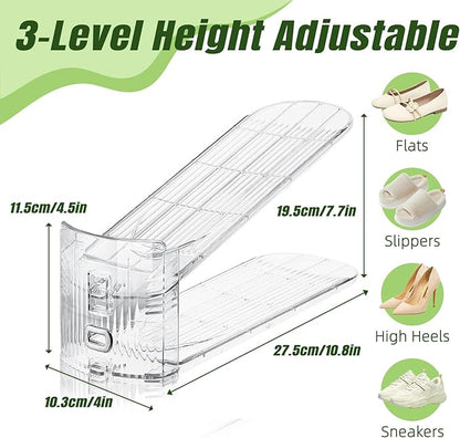 12 Pack Shoe Slots Organizer for Closet, Adjustable Shoe Stackers for a Pair of Shoes Shoe Rack Storage Shoe Space Saver 50% Shoe Shelf Display Holder for Closet
