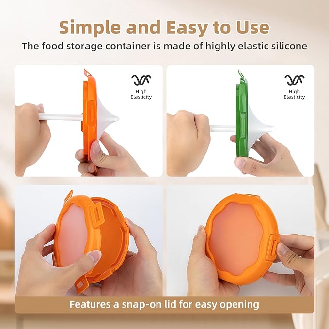 TQRR Avocado Saver and Onion Container-Set of 4 Reusable Silicone Fruit and Vegetable Storage Containers for fridge, Ideal for Apple, Tomatoes, Lemons, Orange and Potatoes