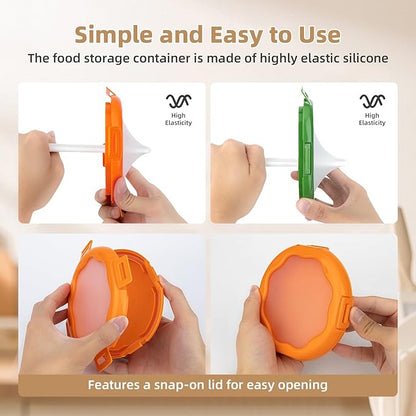 TQRR Avocado Saver and Onion Container-Set of 4 Reusable Silicone Fruit and Vegetable Storage Containers for fridge, Ideal for Apple, Tomatoes, Lemons, Orange and Potatoes