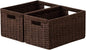 joybest Dark Brown Wicker Baskets for Shelves, 13.4L x 8.3W x 7.1H inch Hand-woven Storage Baskets for Pantry Organizing, Foldable Rectangular Bin with Handles, 2-pack
