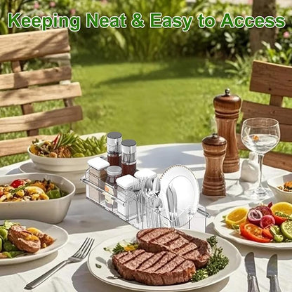 Chivalral Acrylic Utensil Holder & Paper Plate Holders -Clear Space-Saving Cutlery Caddy and Silverware Organizer for Kitchen, Table, Buffet, Party, Picnic, Camping Indoor Outdoor Use