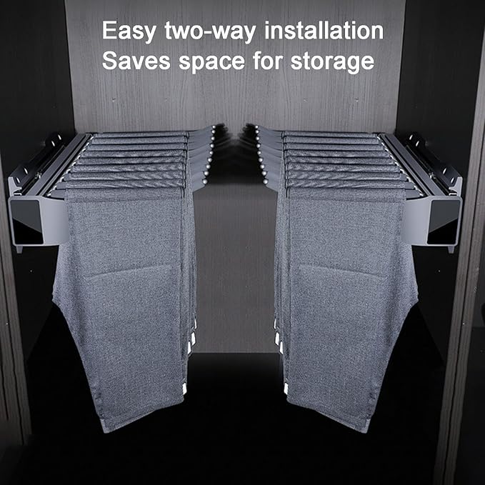 Pull Out Pants Rack, 9 Arms Aluminum Alloy Slid Pant Rack, Closet Pants Organizer Load 51lbs Pull Out Trousers Rack Sizes L 17.7in h 5.5 in w 13.4in (Left-Side Installation)
