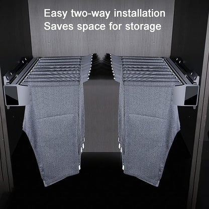 Pull Out Pants Rack, 9 Arms Aluminum Alloy Slid Pant Rack, Closet Pants Organizer Load 51lbs Pull Out Trousers Rack Sizes L 17.7in h 5.5 in w 13.4in (Left-Side Installation)