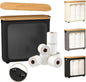 Toilet Paper Storage with Bamboo Lid,Foldable Basket Organizer for Bathroom, Holds 9 Mega/12 Regular Rolls, Waterproof Toilet Paper Holder Storage with Non-Slip Base,Black