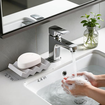 Self Draining Bar Soap Holder Diatomite Soap Dish Fast Drying Soap Saver Small Sponge Caddy for Shower, Bathroom, Kitchen Sink, Light Grey