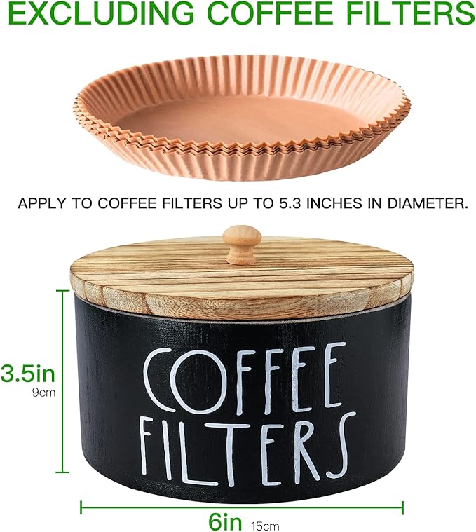 MINCORD Coffee Filter Holder, Wood Coffee Filter Storage Container Dispenser with Lid, Rustic Farmhouse Filters Organizer Basket Accessories for Coffee Bar Counter Decor