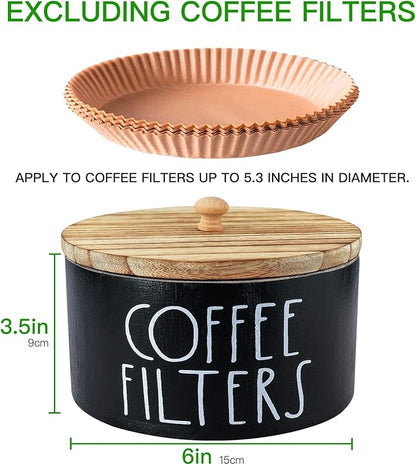 MINCORD Coffee Filter Holder, Wood Coffee Filter Storage Container Dispenser with Lid, Rustic Farmhouse Filters Organizer Basket Accessories for Coffee Bar Counter Decor