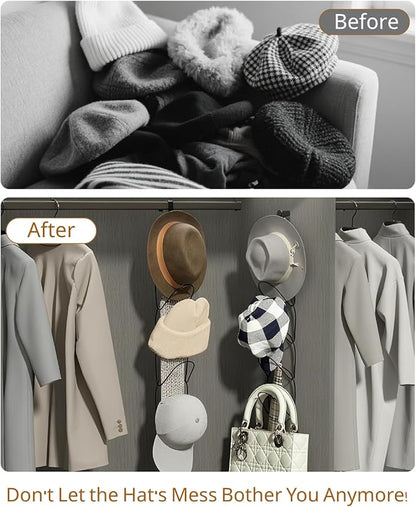 LINFIDITE 15 Pack Hat Rack Hanger Holder Organizer Closet Hanging Baseball Cap Display Storage Rack for Scarves Handbags Towels Clothes Ties Over Door Wall Mounted w Hanging Hook Black