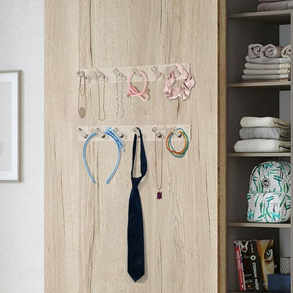 MaxGear Clear Acrylic Necklace Holder 2-Pack, Wall Mounted Jewelry Organizer with 12 Hooks, Tangle-Free Display for Necklace, Bracelet, Bangles, Ring, Perfect for Bathroom, Vanity, Closet Door