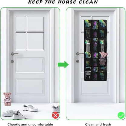 12-Pocket Over the Door Organizer, Transparent Mesh Compartments for Instant Visibility, Space-Saving Bathroom & Closet Storage,Pineapples