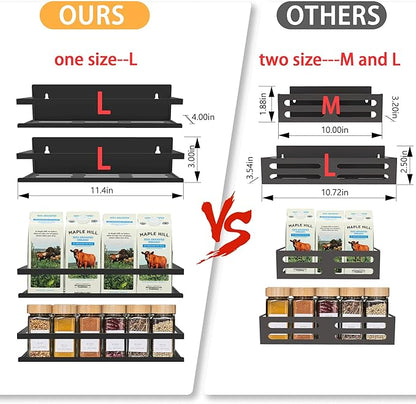 SMRCAD Metal Magnetic Spice Rack for Refrigerator, 4 pack Magnetic Shelf for Fridge Space Saving Seasoning Organizer for Any Metal Surface No Drilling Needed (BLACK -cut out, 4pack)