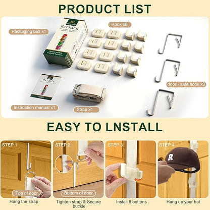 Over the Door Hat Rack for 32 Baseball Caps - 2 Pack Adjustable Baseball Hat Organizer, Heavy Duty Hat Holder for Door, Space-Saving Baseball Cap Storage & Hanging Display System