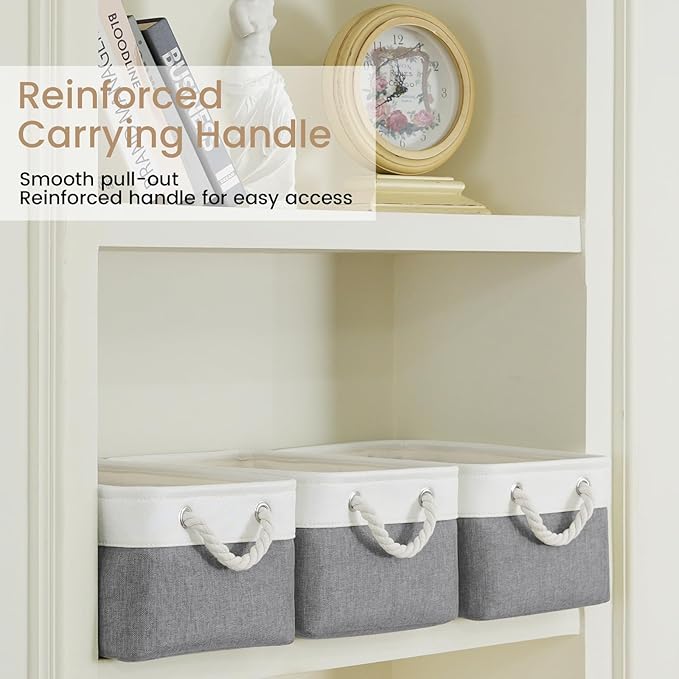 Storage Baskets for Shelves 13.8x9.8x6.7 Inch, Foldable Fabric Storage Bins with Handles, Small Storage Baskets for Organizing Closet, Office, Home Organization (1-Pack, White&Gray)