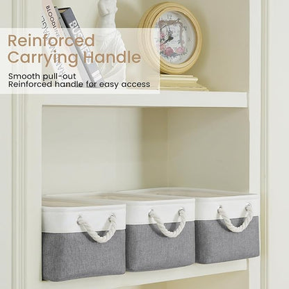 Storage Baskets for Shelves 13.8x9.8x6.7 Inch, Foldable Fabric Storage Bins with Handles, Small Storage Baskets for Organizing Closet, Office, Home Organization (1-Pack, White&Gray)